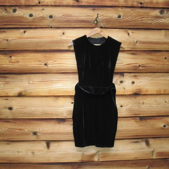 Revolve H:ours Mod Black Velvet Mini Dress No Metallic - Picture 2 of 7